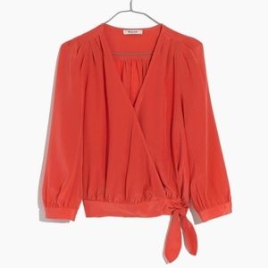 Madewell Wrap Top in Copper/Coral